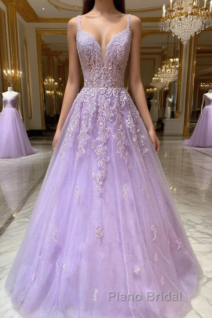 Purple v neck tulle lace long Formal Prom dress purple lace formal dress
