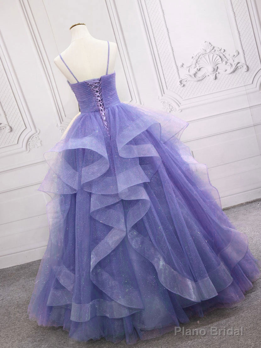 Purple v neck Tulle Long Prom Dress, Purple Sweet 16 Dress Secondary image