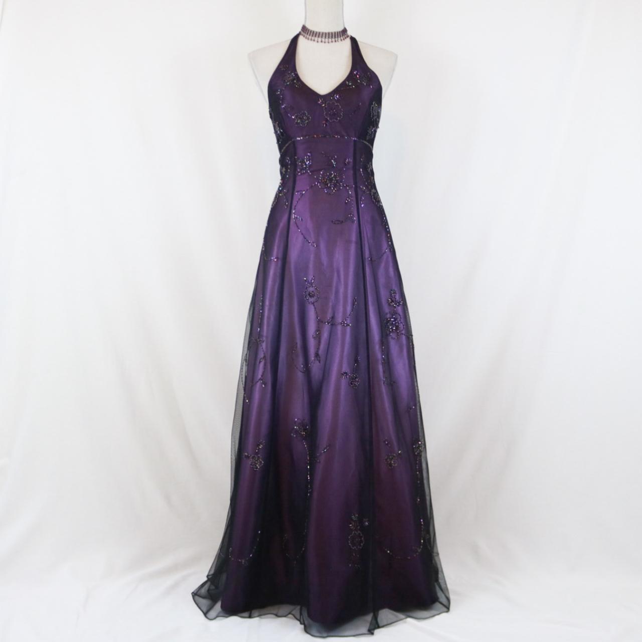 Purple Vintage Fashion Ombre Beaded Empire Waist Halter Long Elegant Formal Prom Gown Formal Evening Gown Party Dresses