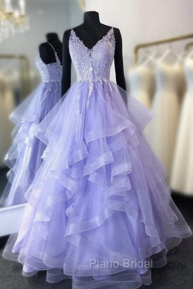 Purpler V Neck Tulle Lace Beads Long Formal Prom Dresses Tulle Formal Dresses