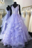 Purpler V Neck Tulle Lace Beads Long Formal Prom Dresses Tulle Formal Dresses
