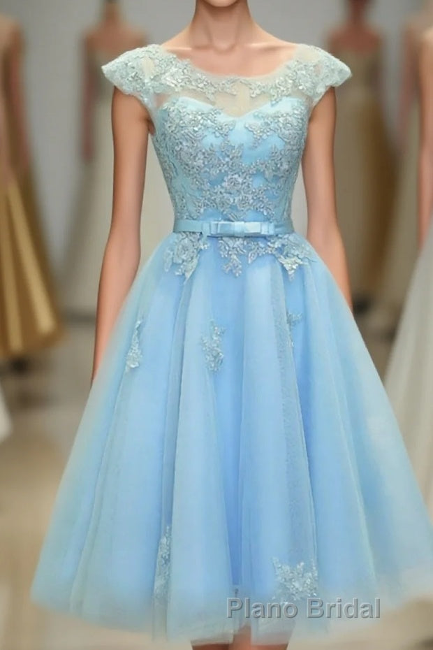 Light Blue Lace Tulle Short Formal Prom Dresses, Homecoming Dresses Main image