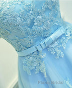 Light Blue Lace Tulle Short Formal Prom Dresses, Homecoming Dresses