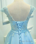 Light Blue Lace Tulle Short Formal Prom Dresses, Homecoming Dresses