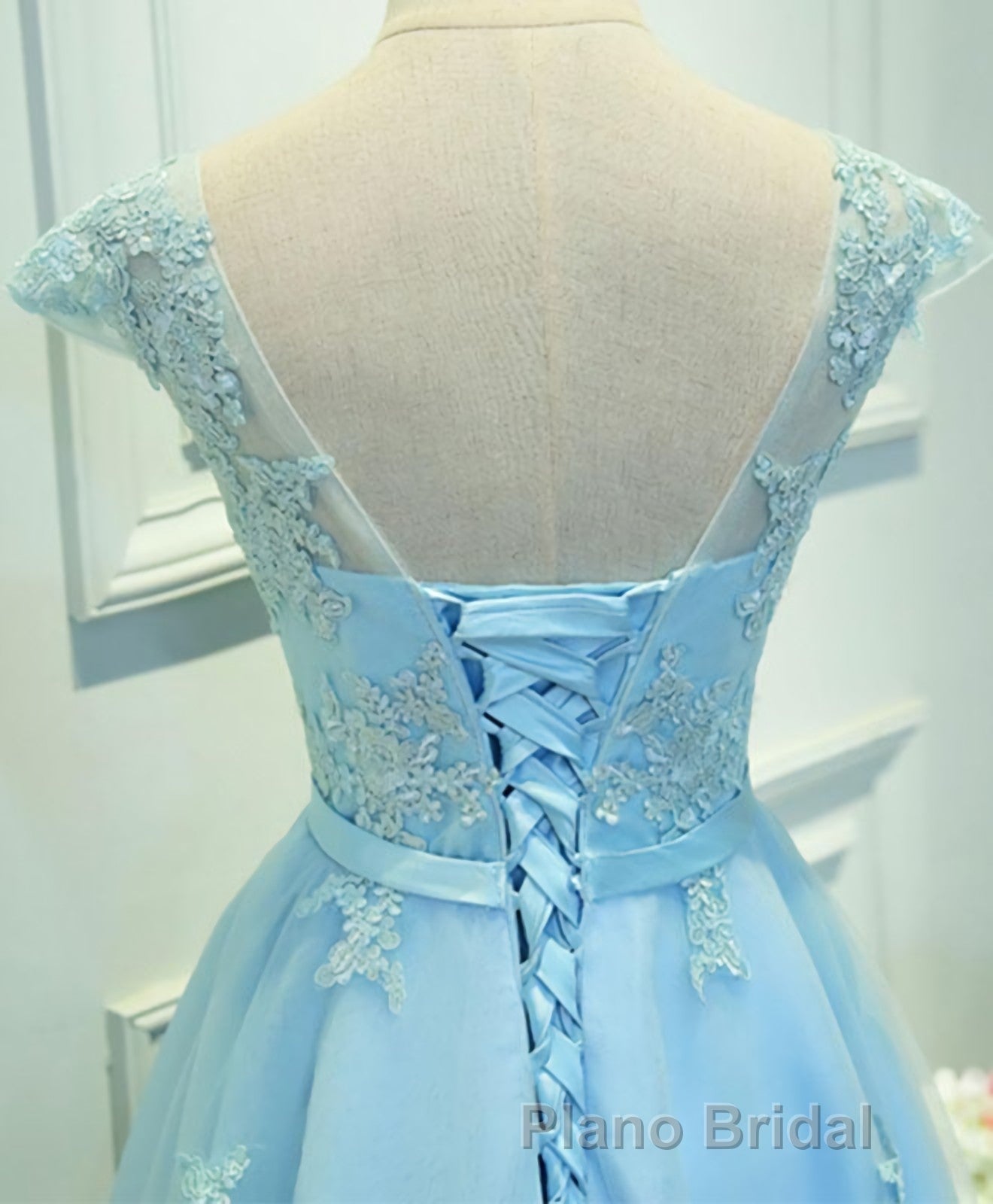 Light Blue Lace Tulle Short Formal Prom Dresses, Homecoming Dresses