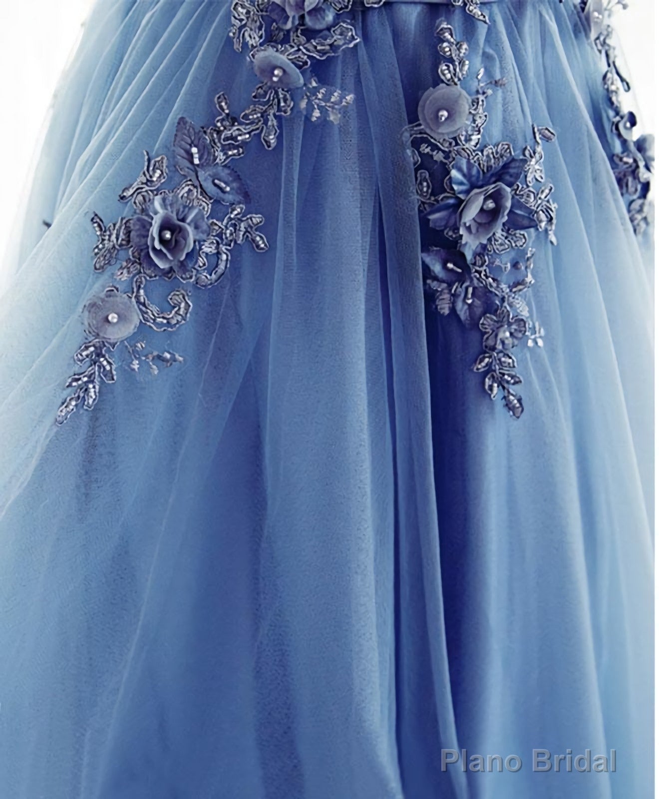 Blue A Line Tulle Lace Long Prom Dress, Evening Dress