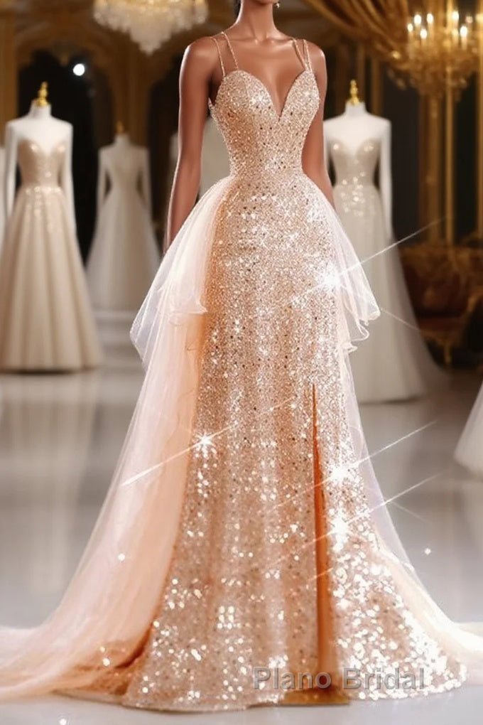 A-Line Formal Prom Dresses Sparkle & Shine Dresses Wedding Guest Sweet 16 Floor Length Sleeveless Sweetheart Tulle with Sequin Masquerade Dresses Main image