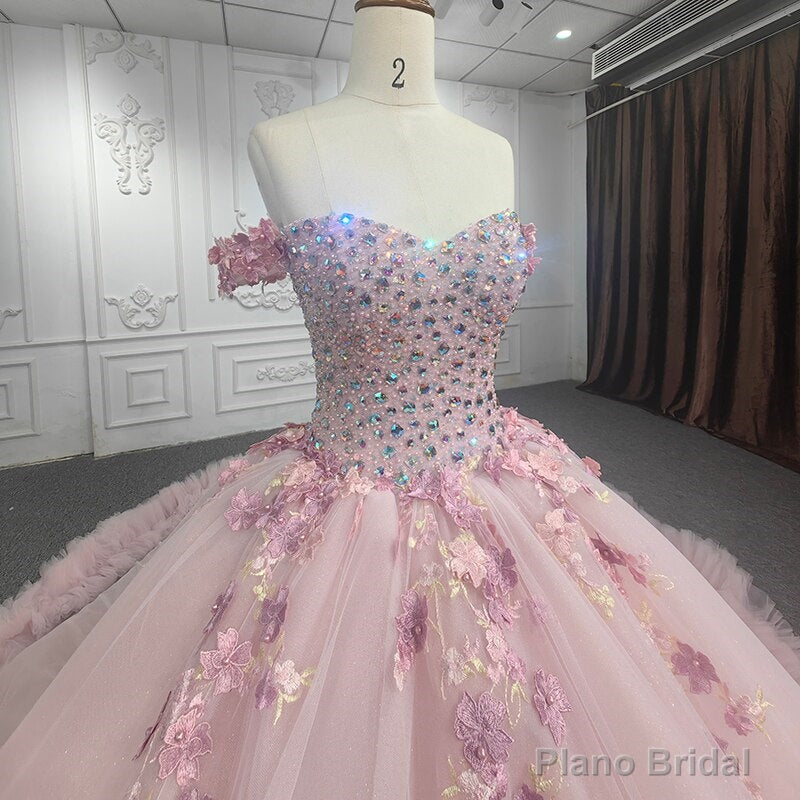 Quinceanera Ball Gown  Off-the-Shoulder  Sequined Pink Dress