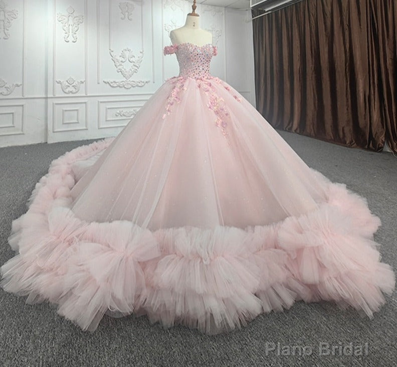 Quinceanera Ball Gown  Off-the-Shoulder  Sequined Pink Dress Main image