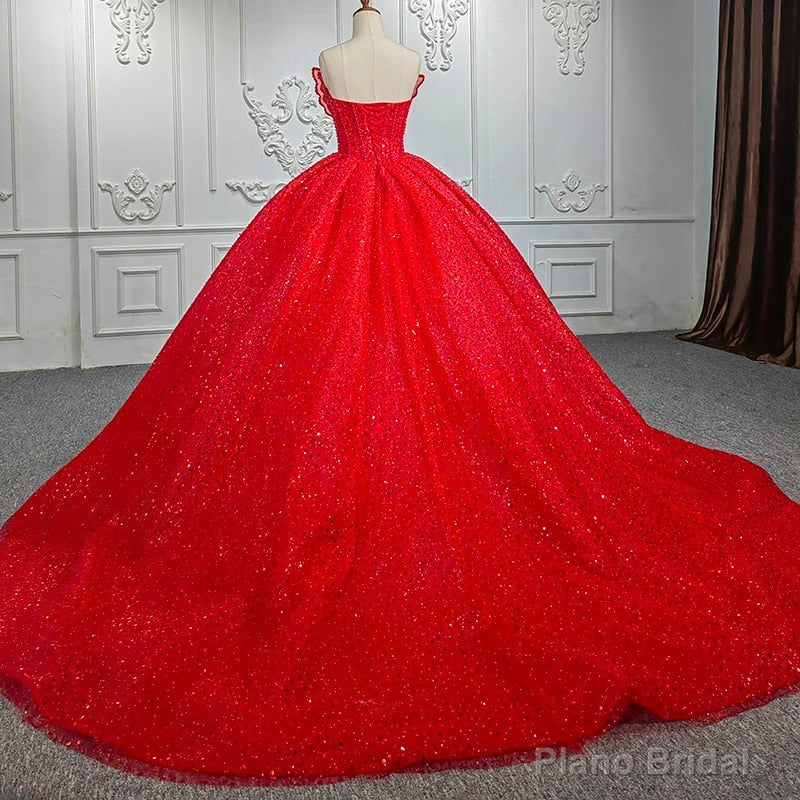 Quinceanera Ball Gown Red Sleeveless Sequined Dress Secondary image