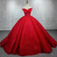 Quinceanera Ball Gown Red Sleeveless Sequined Dress