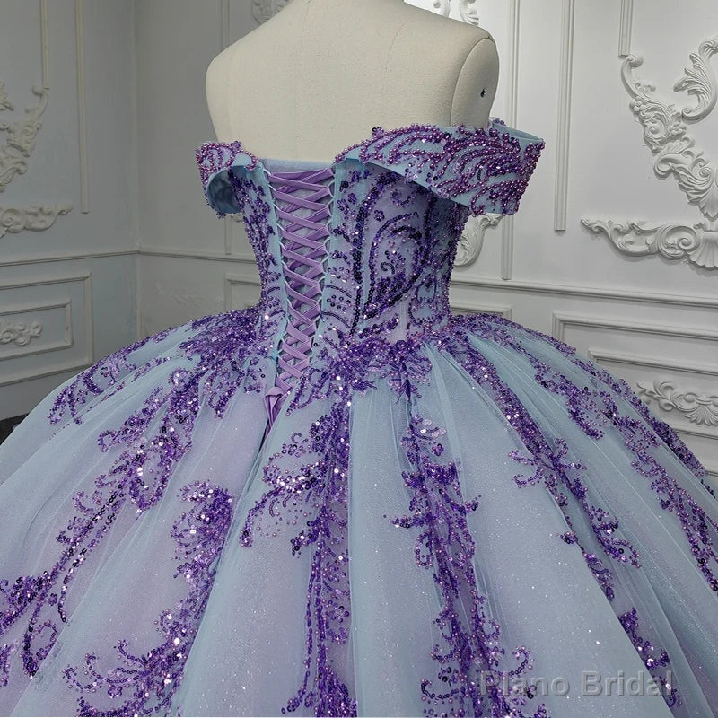 Quinceanera Dress Charming Off-the-shoulder Prom Dresses Appliques Lace Up Ball Gown with Sequins