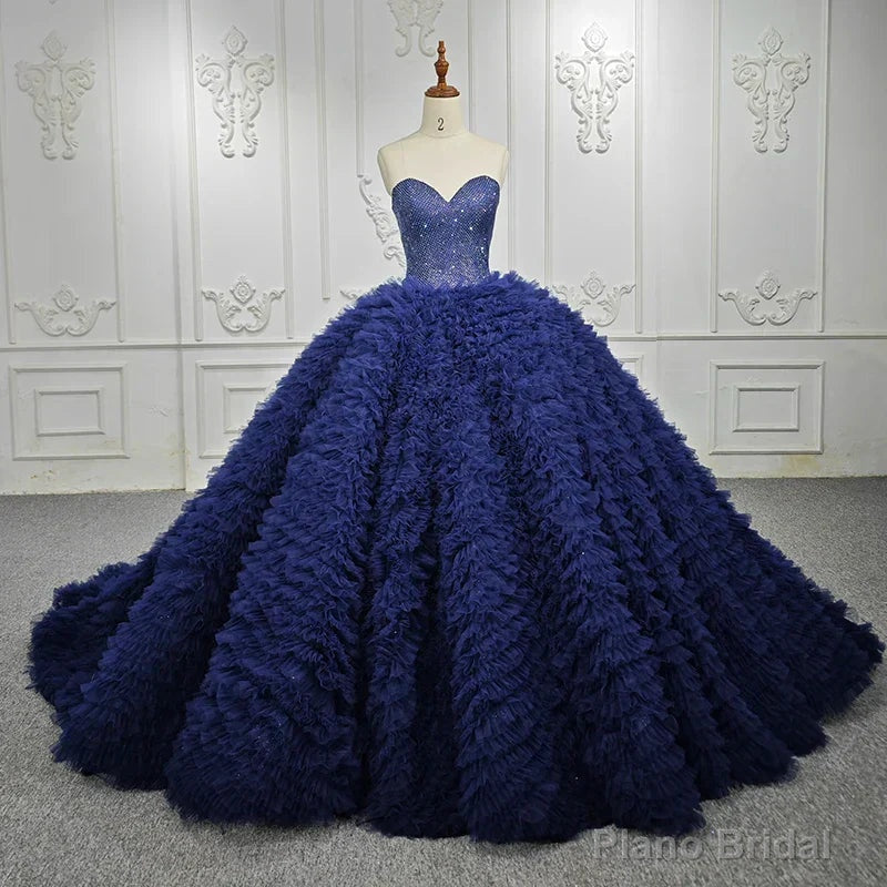 Quinceanera Dress Classic Dark Navy Strapless Quinceanera Dresses Sleeveless Sweetheart Beading Ball Gown