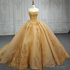 Quinceanera Dress Gold Beading Formal Long Evening Dress Spaghetti Straps Ball Gown