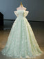 Quinceanera Dress Green Tulle A-Line Lace Long Prom Dress Green Lace Long Sweet Dress