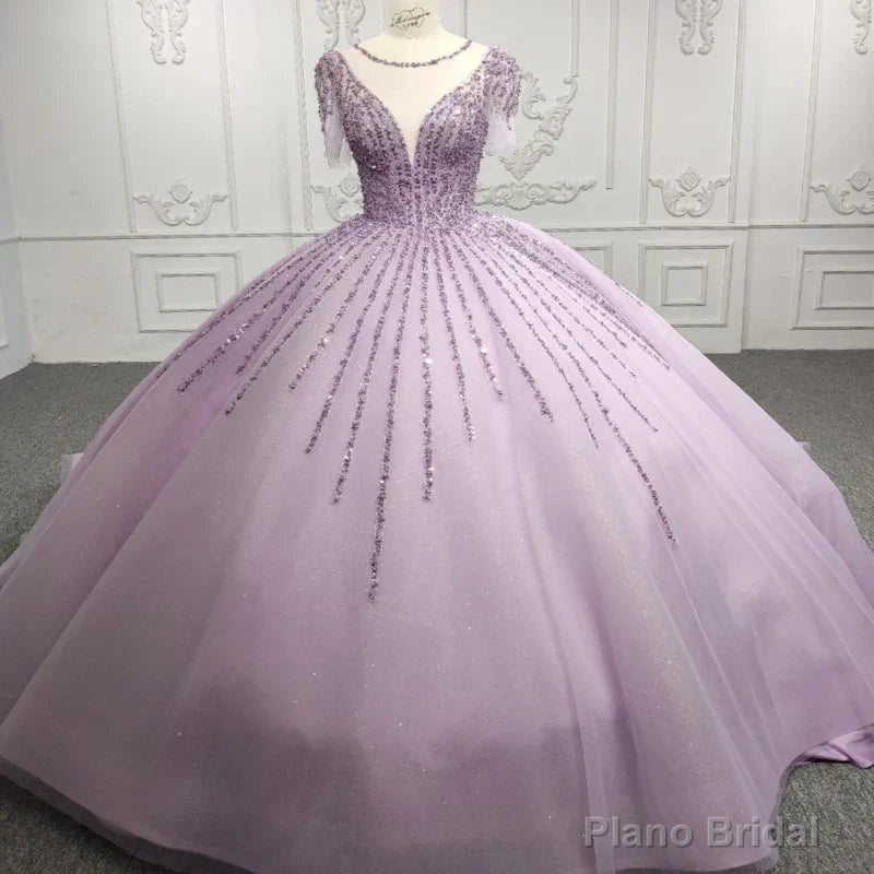Quinceanera Dress Princess Sheer Neck Long Prom Dresses Short Sleeves Ball Gown Secondary image