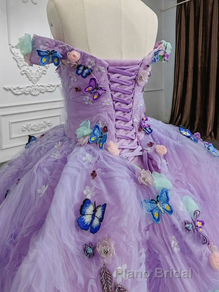 Quinceanera Dresses Off the Shoulder Party Dresses Sweetheart Neck Lavender Tulle Ball Gown