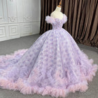 Quinceaera lace  Off-the-Shoulder Ball Gown Purple Sequined Dress