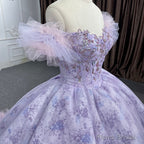 Quinceaera lace  Off-the-Shoulder Ball Gown Purple Sequined Dress