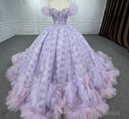 Quinceaera lace  Off-the-Shoulder Ball Gown Purple Sequined Dress