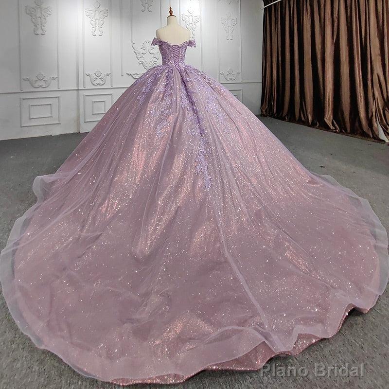 Quinceanera Purple  Off-the-Shoulder Ball Gown Flower Dress Secondary image