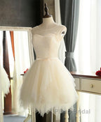 Cute A Line Tulle Round Neck Mini Formal Prom Dress, Cheap Evening Dress