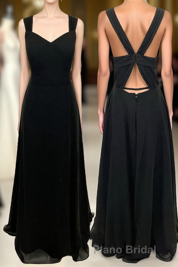 Princess Black Chiffon A-line Long Bridesmaid Dresses Main image