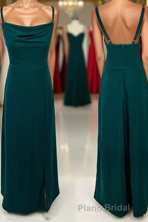 Dark Green Cowl Neck Straps Chiffon Long Bridesmaid Dresses Main image