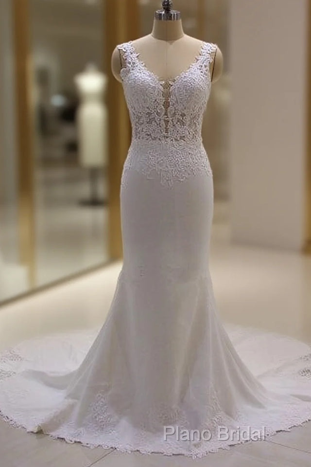 Real Long Vintage Lace Wedding Dresses Mermaid Sleeveless Bridal Gowns Main image