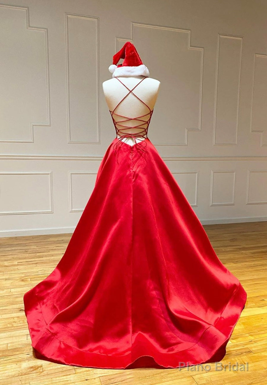 Red Satin Long Prom Dresses, Simple A-Line Evening Dresses Secondary image