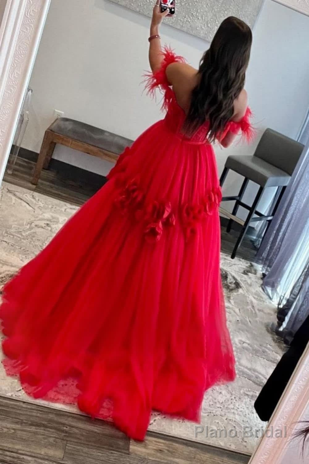 Red A-Line Corset Long Prom Dress with 3D Flowers Secondary image