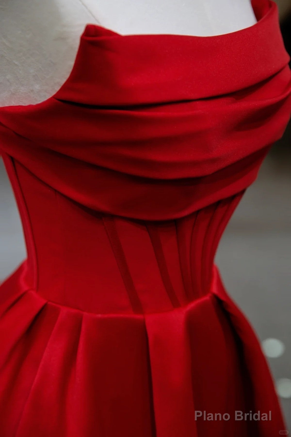 Red A-line Satin Scoop Long Prom Dress Party Dress, Red Satin Formal Dress Secondary image