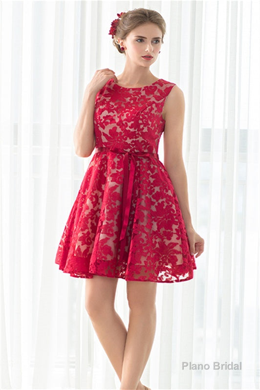 Red A-line Sleeveless Short Lace Homecoming Dresses Main image
