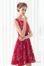Red A-line Sleeveless Short Lace Homecoming Dresses