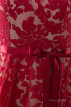 Red A-line Sleeveless Short Lace Homecoming Dresses