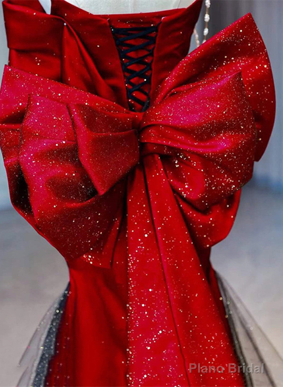Red and Black Off Shoulder Mermaid Long Party Dress, Red and Black Prom Dress Secondary image