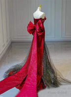 Red and Black Off Shoulder Mermaid Long Party Dress, Red and Black Prom Dress