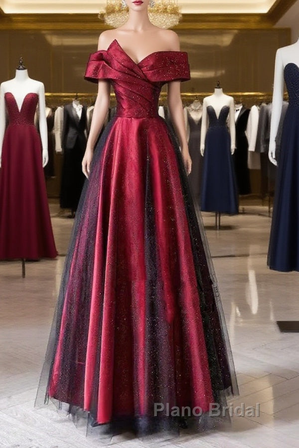 Red And Black Satin Party Dresses Formal Prom Dresses, A-Line Satin Evening Dresses Main image