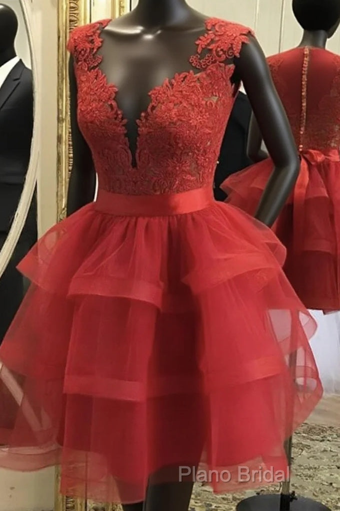 Red Appliques Ruffles Homecoming Dresses Main image