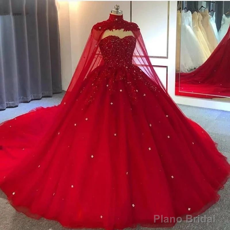 Red Ball Gown Wedding Dresses Crystals Sweet 16 Quinceanera Dress,Prom Dress with Train Secondary image