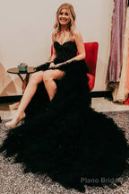 Red Beaded A-Line Tiered High Low Prom Homecoming Dress