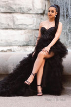 Red Beaded A-Line Tiered High Low Prom Homecoming Dress