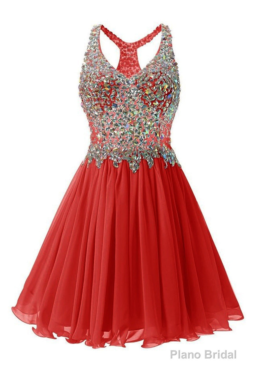Red Chiffon Crystal Homecoming Dress Main image