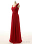 Red Chiffon Floor Length Pleats Bridesmaid Dress