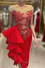 Red Evening Dresses Long Lace Applique Mermaid Modest Beaded Elegant Sexy Formal Prom Dresses Evening Dresses