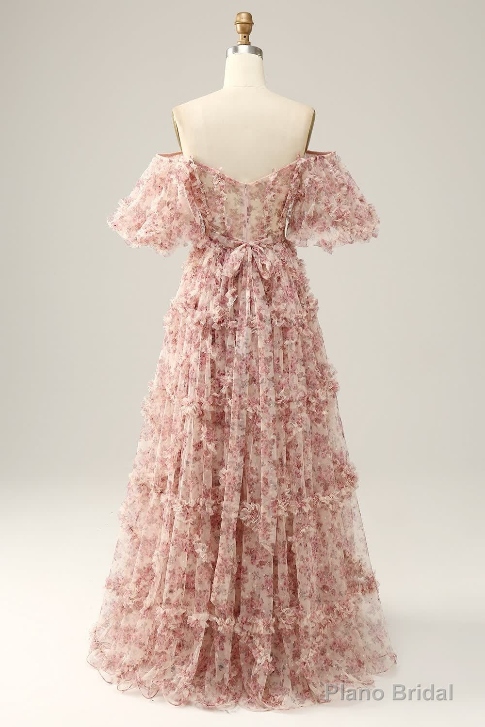 Red Floral Off the Shoulder Long Prom Dress Secondary image