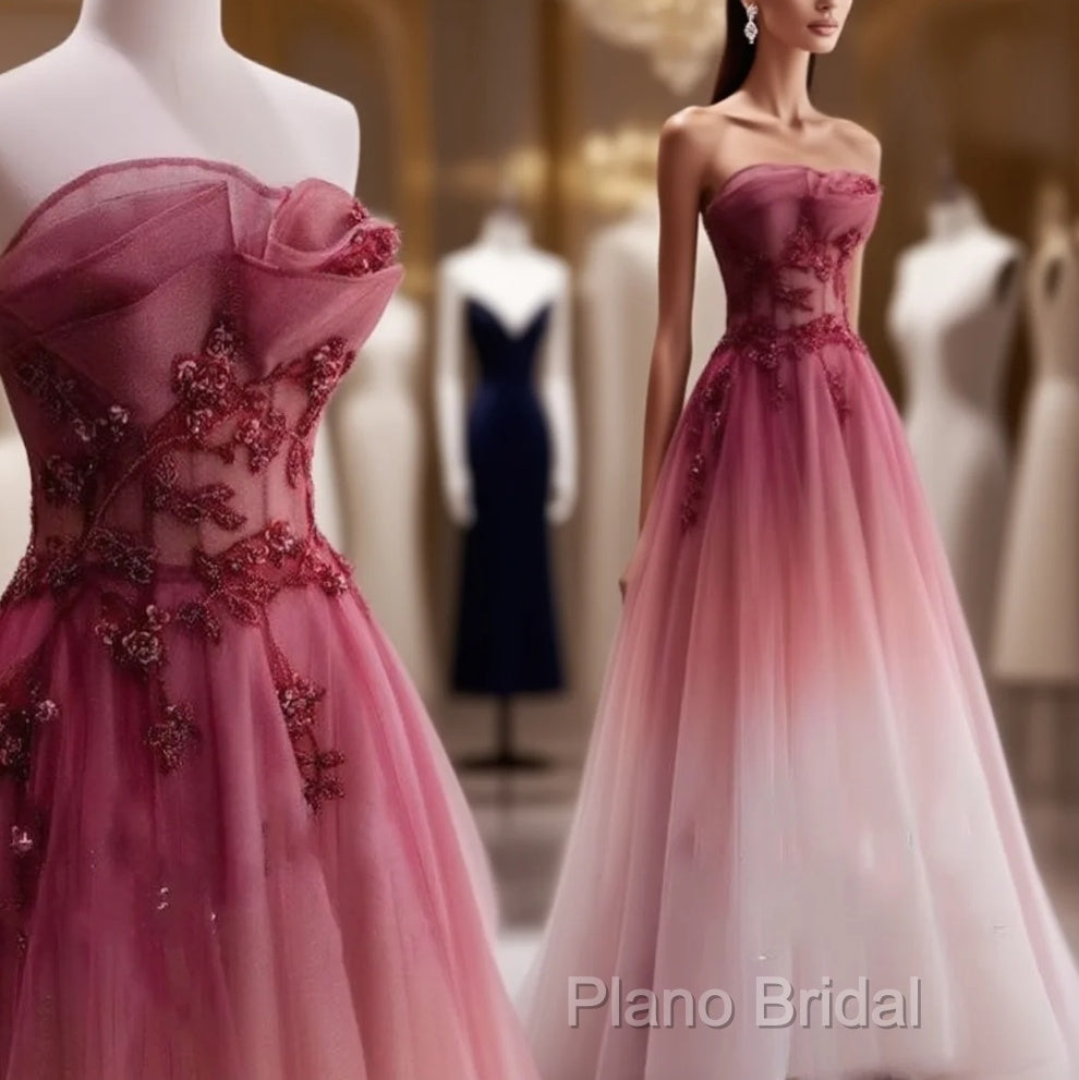 Red Gradient Formal Prom Dresses Vintage Strapless Red Wedding Dresses Formal Dresses Main image