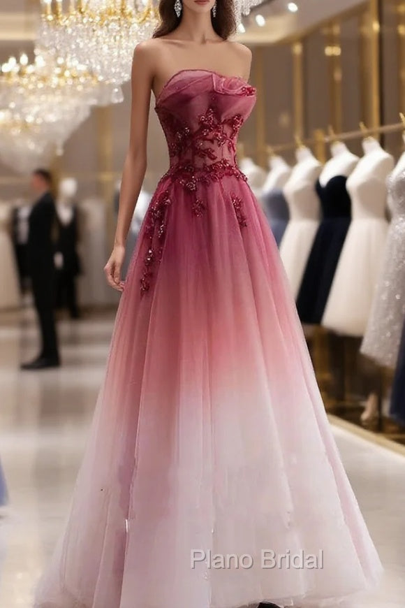 Red Gradient Formal Prom Dresses Vintage Wedding Dresses Red Strapless Party Dresses With Beaded Bridal Dresses