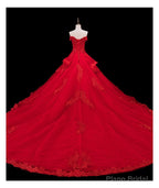 Red Lace and Tulle Gorgeous Off Shoulder Princess Sweet 16 Dress, Red Formal Gown