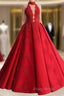 Red Lace Halter Ball Gown Satin Dresses